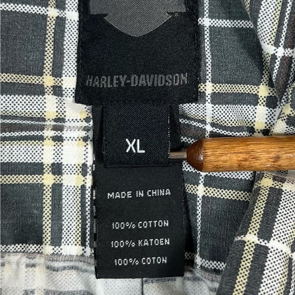 HARLEY-DAVIDSON Men’s Slim Fit Short Sleeve Plaid Biker Shirt Bikercore Size XL - Picture 10 of 13